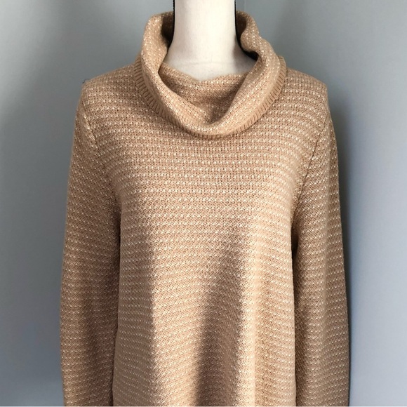 Land’s End Knit Beige Tan Cowl Neck Tunic Sweater Size Large - Picture 2 of 8